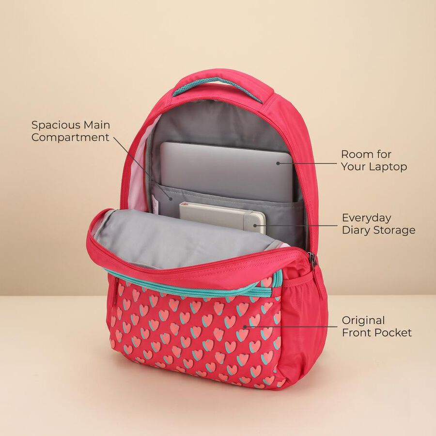 Kid's Pink Genie Girls Pink Heart Print Laptop Backpack, , large