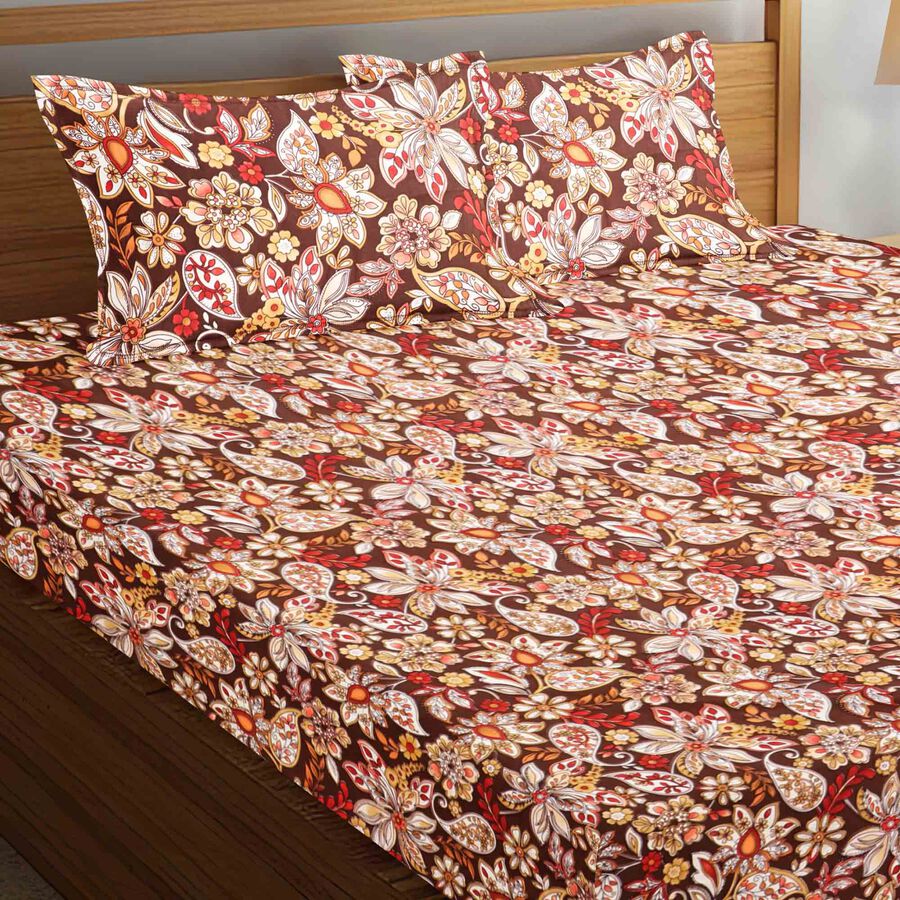 120 GSM Brown Microfiber Double Bedsheet With Pillow Cover, , large image number null