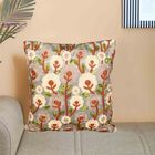 Grey Floral Embroidered Cushion Cover, , small