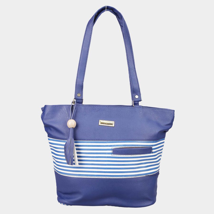Women's Blue Polyurethane Tote Bag, , large