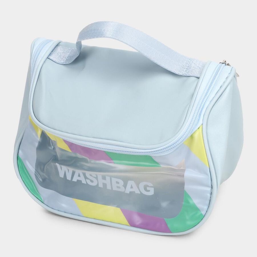 Women's Light Blue Polyurethane Makeup Bag, , large image number null