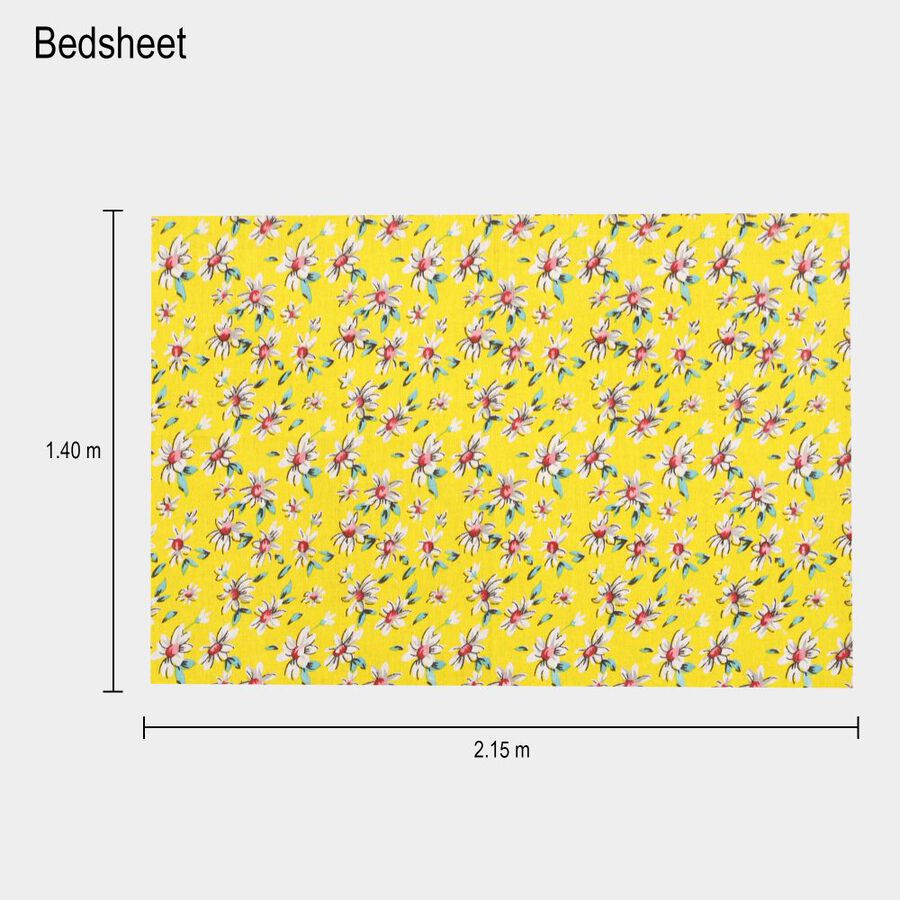 Yellow Cotton Floral Printed Single Bedsheet, , large