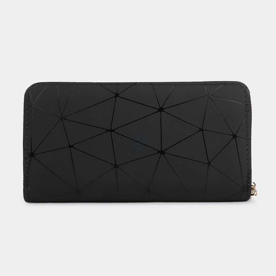 Women's Black Polyurethane Long Wallet, , large image number null