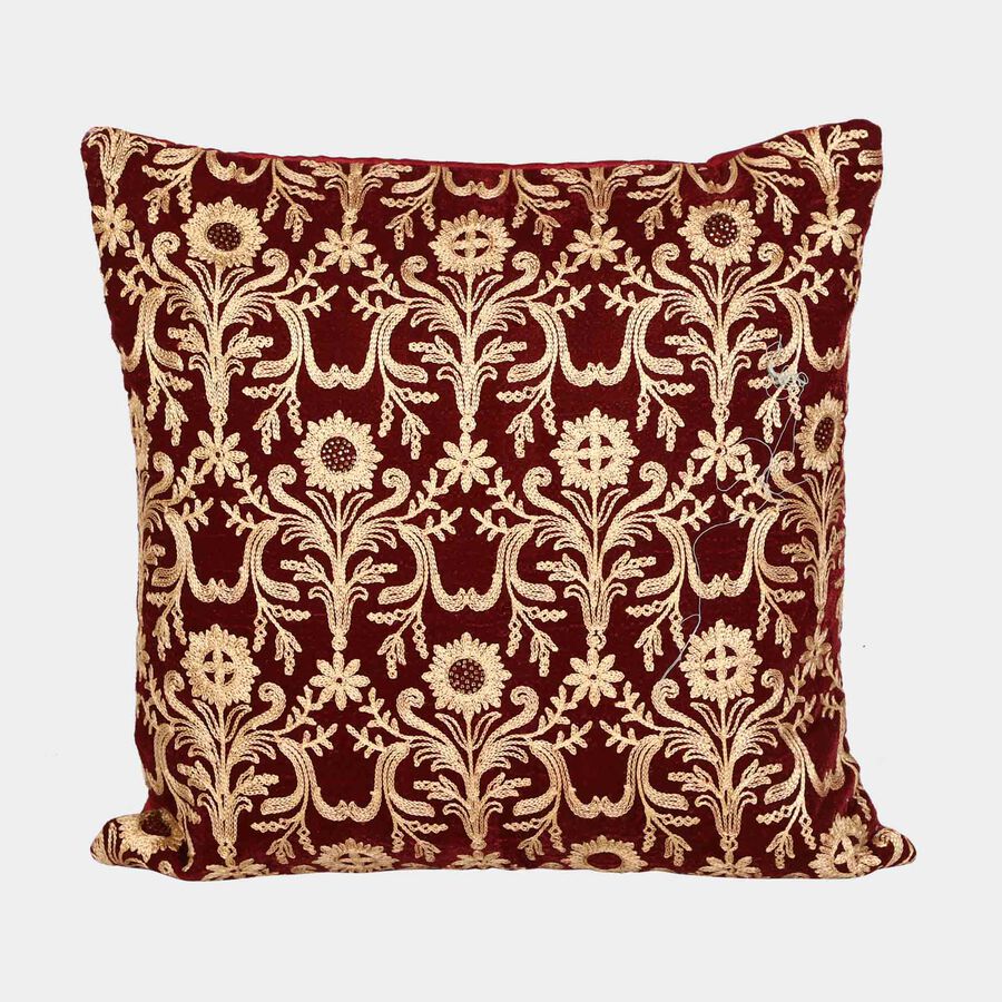 Red Floral Embroidered Cushion Cover, , large