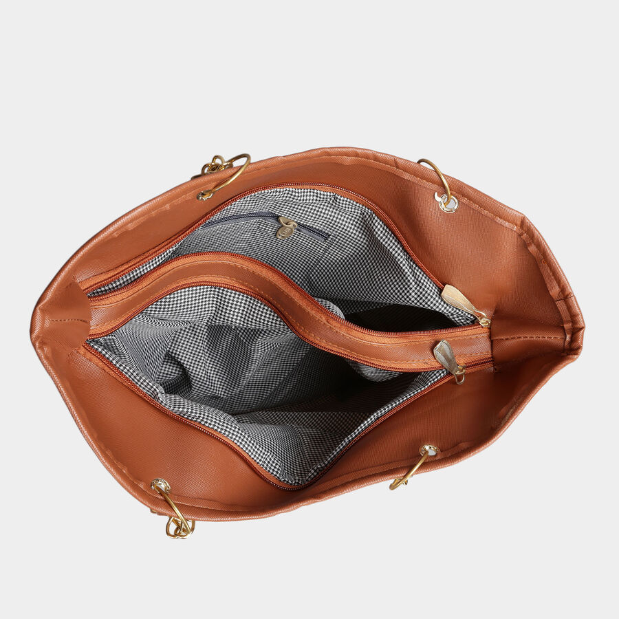Women's Tan Polyurethane Tote Bag, , large image number null