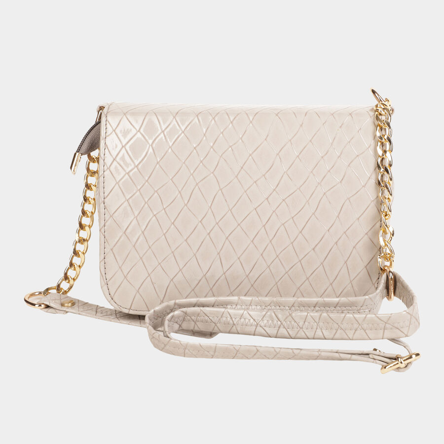 Women's Grey Polyurethane Sling Bag, , large