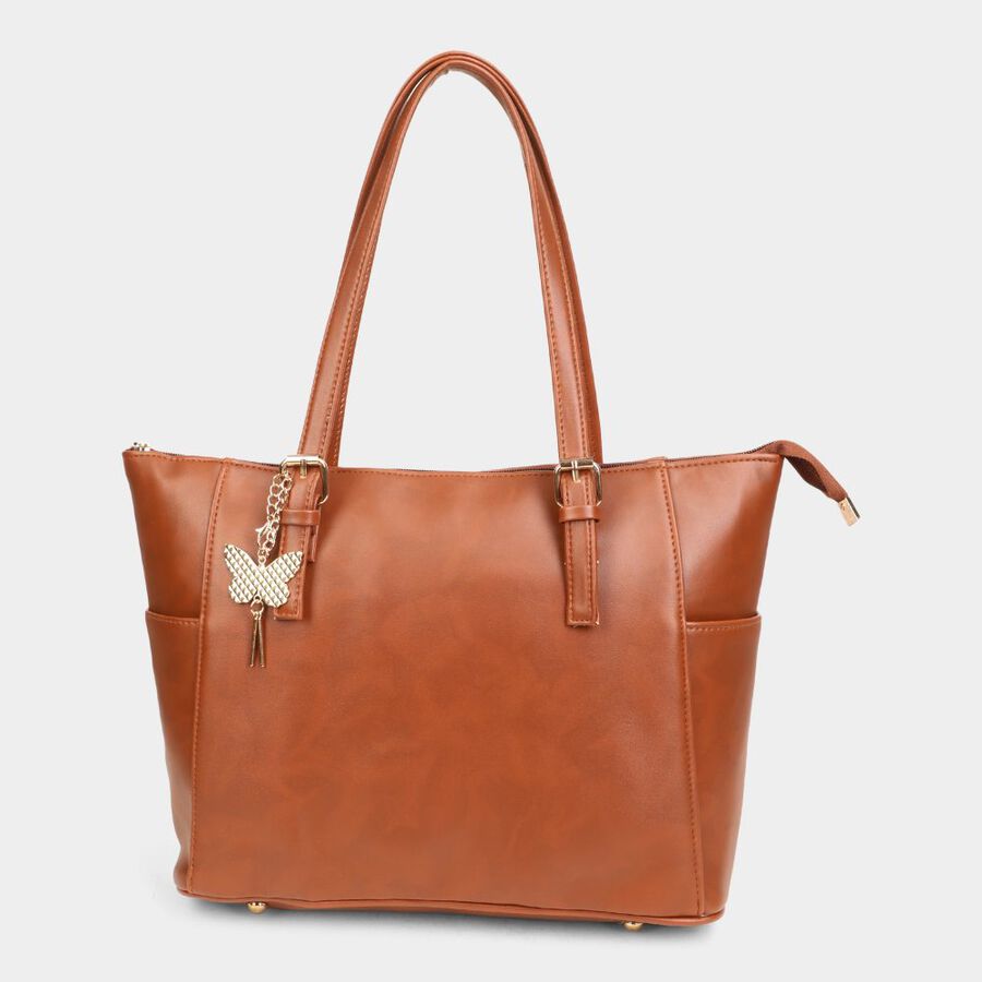 Women's Tan Polyurethane Tote Bag, , large image number null