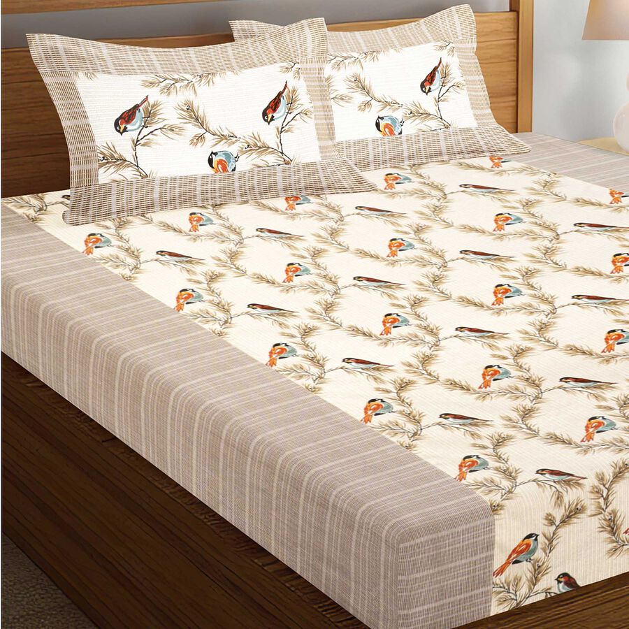 Blue Cotton Double Bedsheet With Pillow Cover, , large image number null