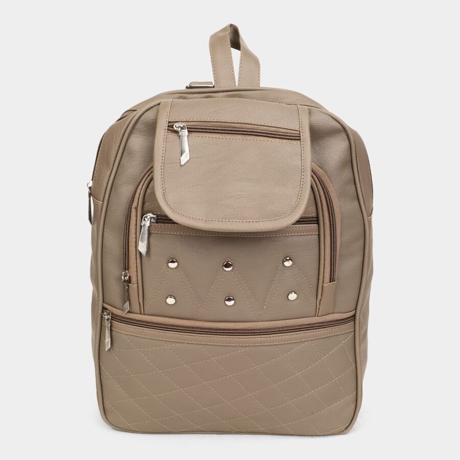 Women's Beige Polyurethane Backpack, , large image number null