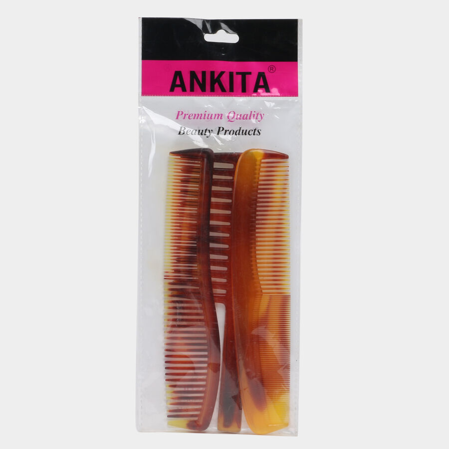 Plastic Hair Comb, Set of 3 - Colour/Design May Vary, , large image number null