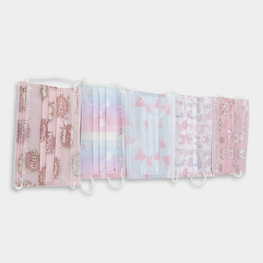 Set of 5 Kid's Printed Disposable 3 Ply Mask, , large image number null