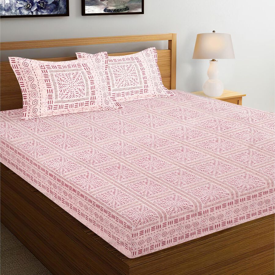 120 GSM Pink Microfiber Double Bedsheet With Pillow Cover, , large image number null