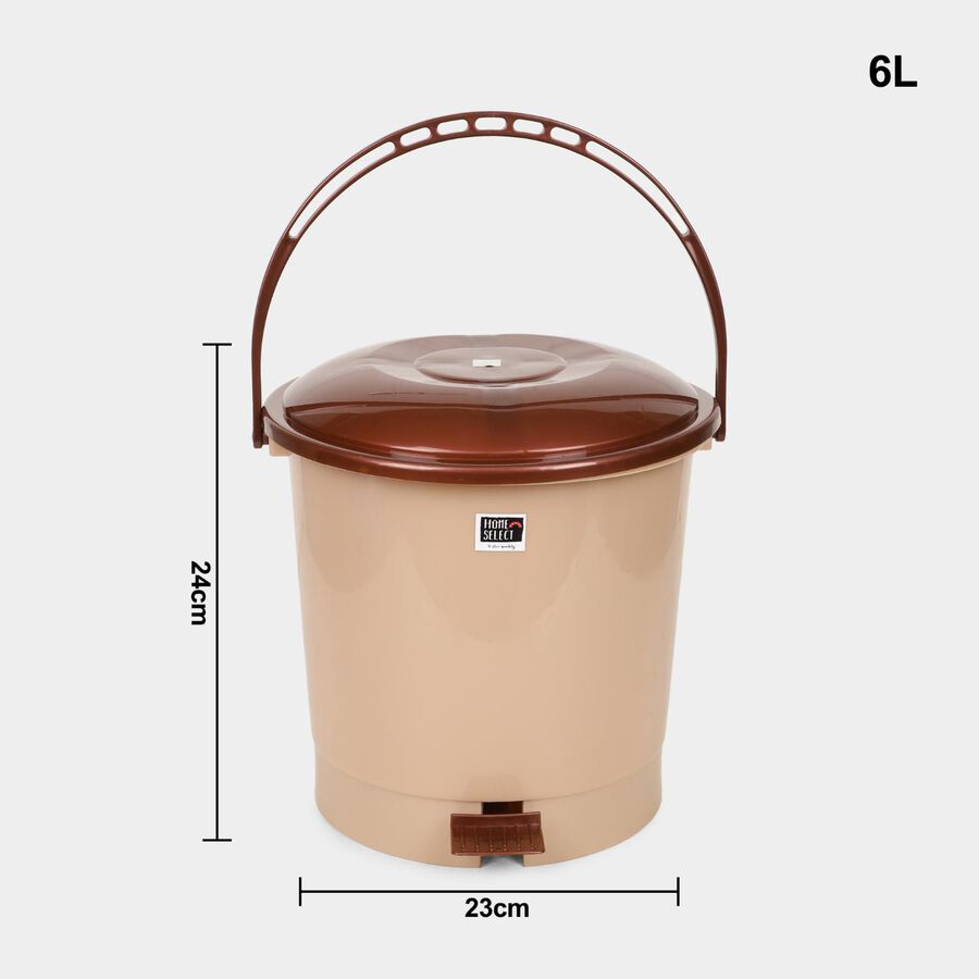 6 L Brown Plastic Dustbin, , large image number null