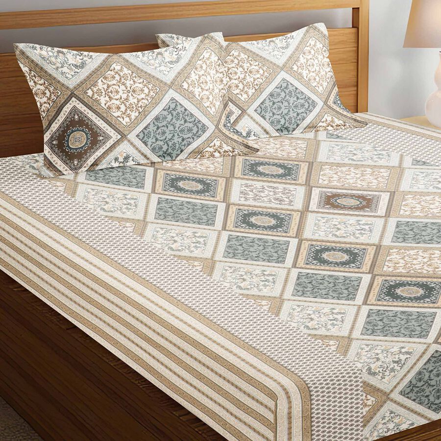 Light Grey Cotton Double Bedsheet With Pillow Cover, , large image number null