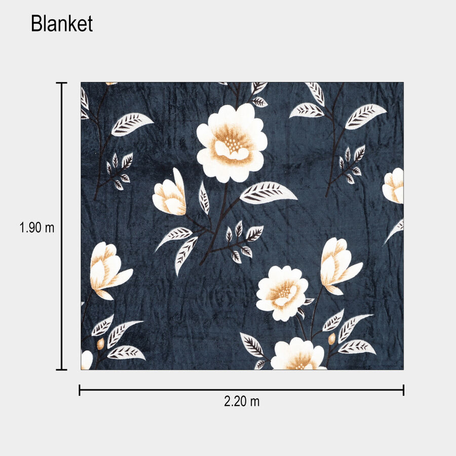 Dark Blue Floral Printed Double Blanket, , large