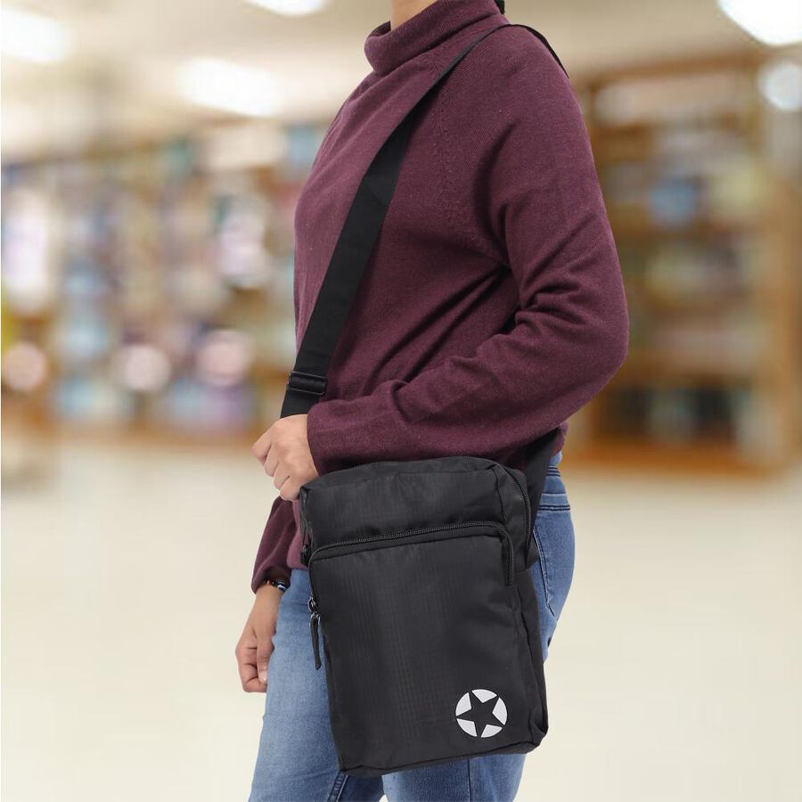 Men's Black Canvas Sling Bag, , large image number null