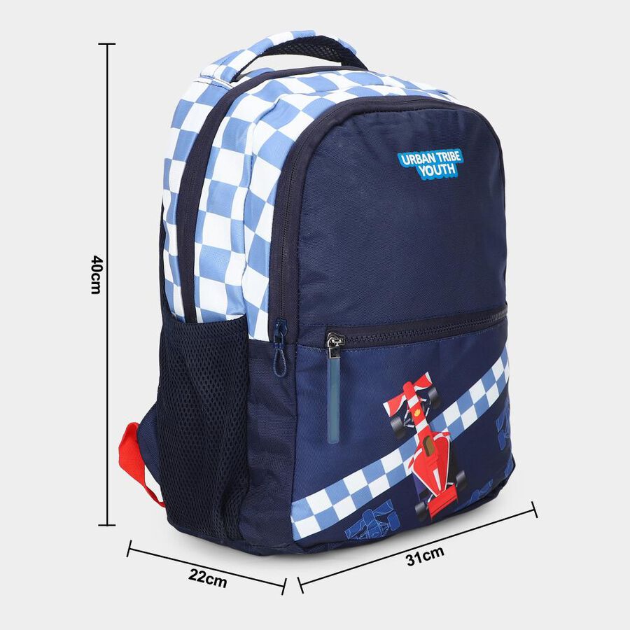 Stylish Blue School Bag with Car Graphic, , large