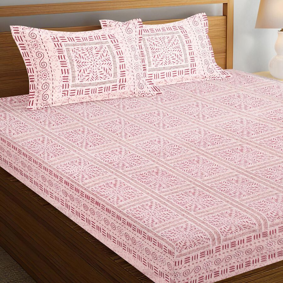 120 GSM Pink Microfiber Double Bedsheet With Pillow Cover, , large image number null
