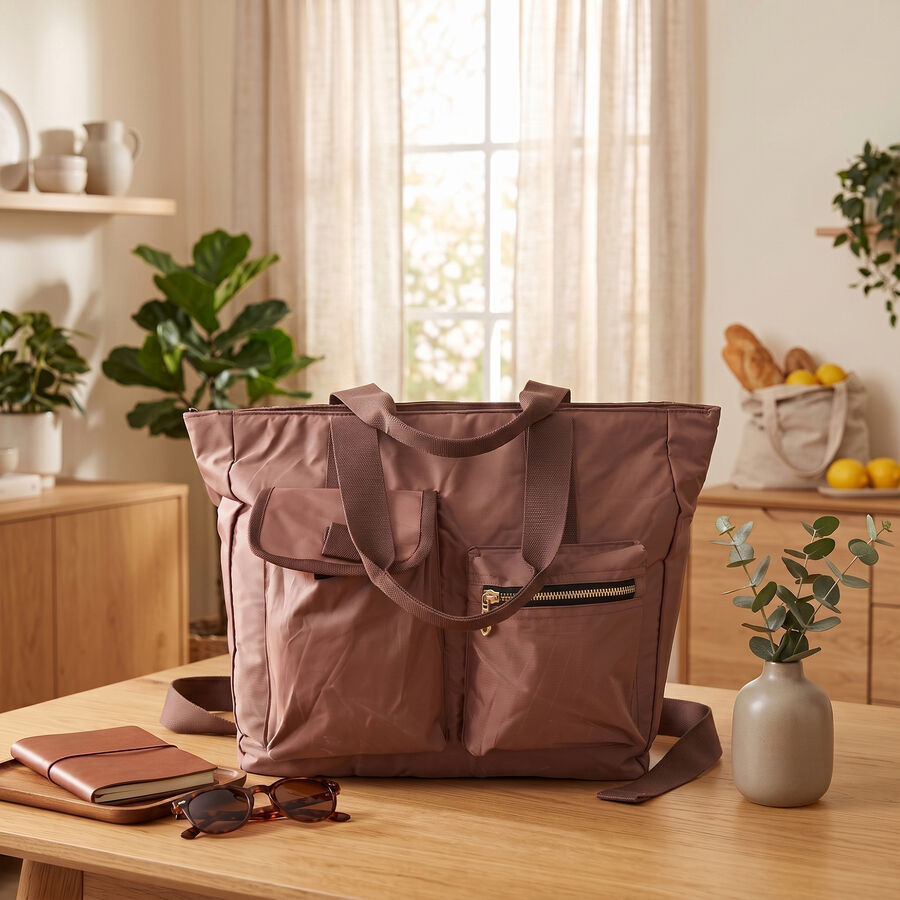 Woman's Beige Polyester Shopping Bag, , large