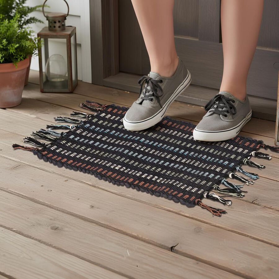 Black Polyester Cotton Door Mat, , large