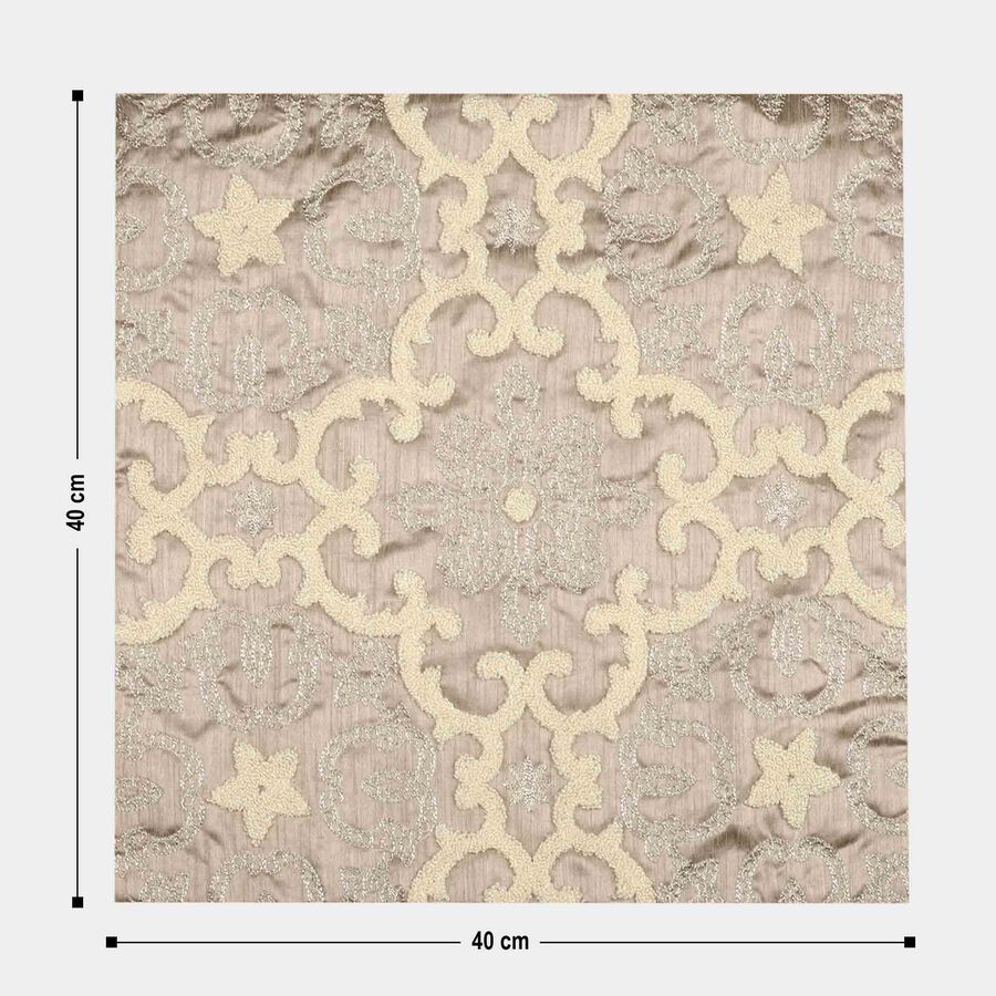 Beige Embroidered Cushion Cover, , large