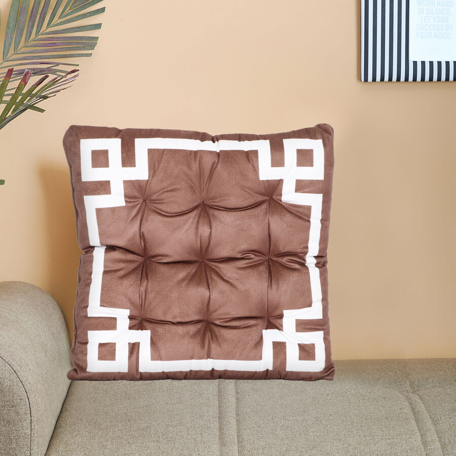 Brown Geometric Printed Cushion, , large