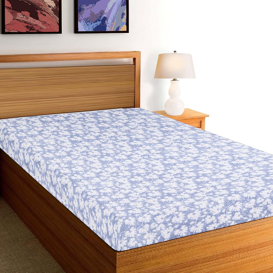 Light Blue Cotton Blend Single Bedsheet, , large image number null