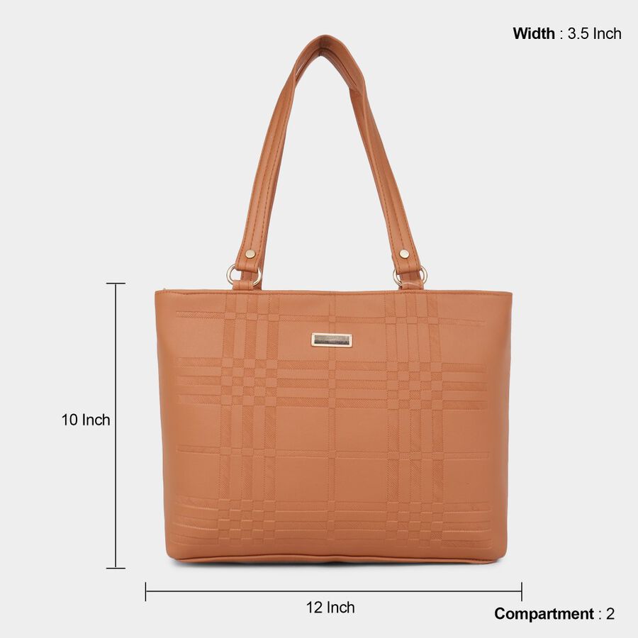 Women's Tan Polyurethane Tote Bag, , large