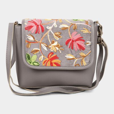 Women's Grey Polyurethane Sling Bag