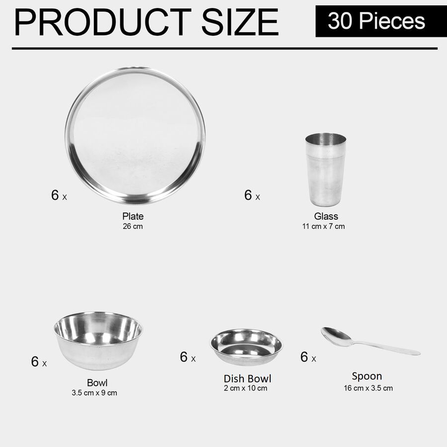 30 Pcs. Steel Dinner Set, , large image number null