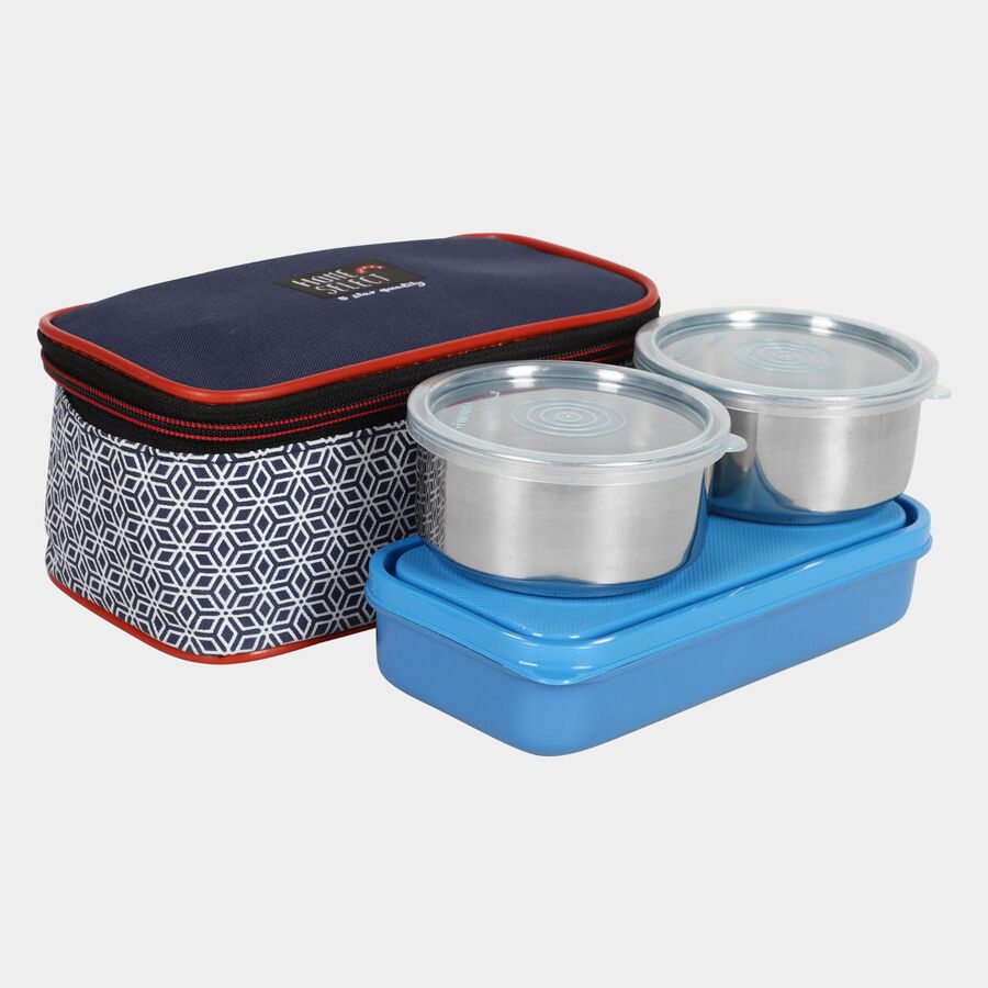 Steel Lunch Box - 2 Bowls, 1 Container, 1 Bag, , large image number null