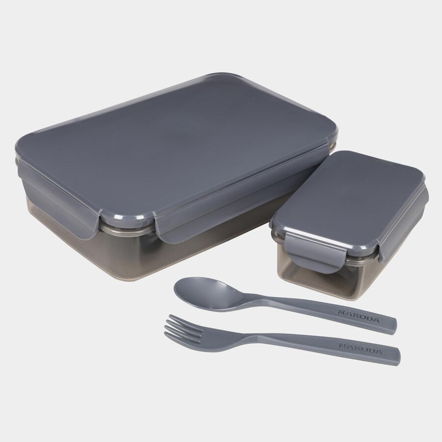 Plastic Lunch Box With Container, Spoon And Fork, , large image number null
