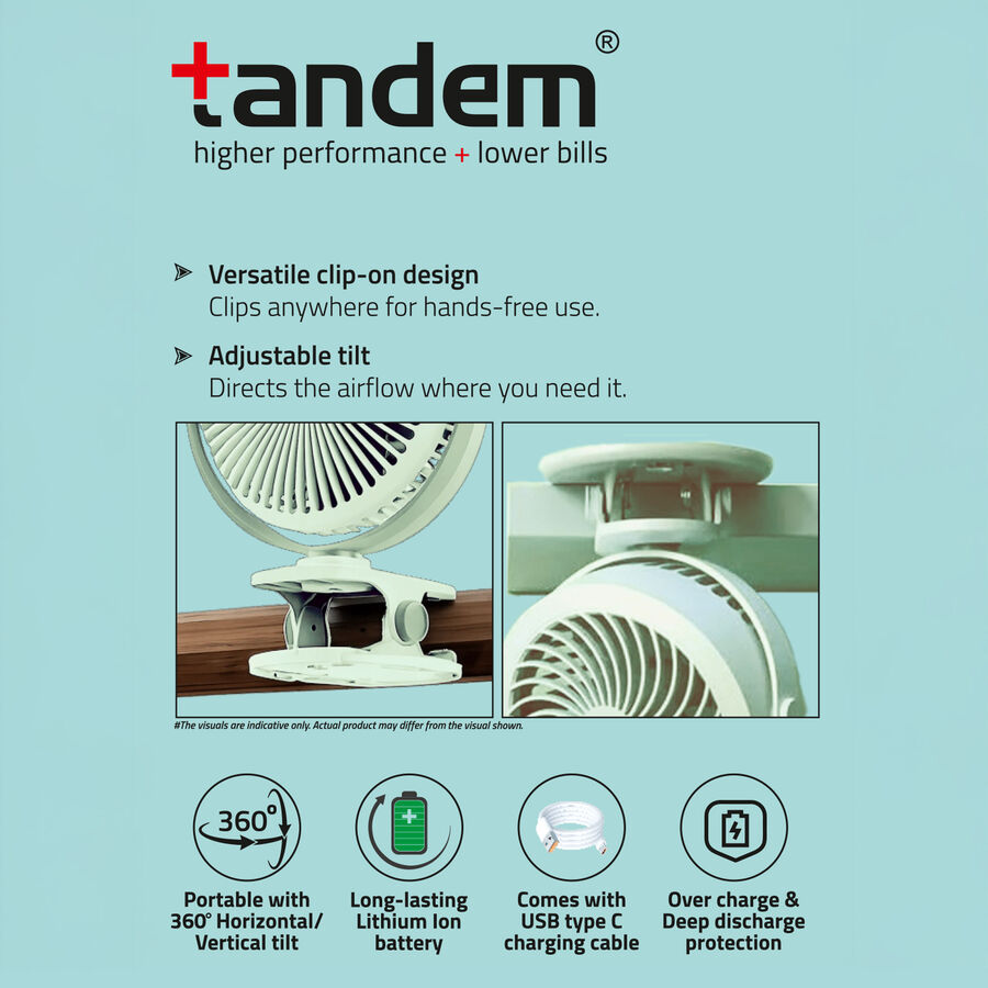 Rechargeable Portable Mini fan, 110mm sweep, 3 speed settings, , large