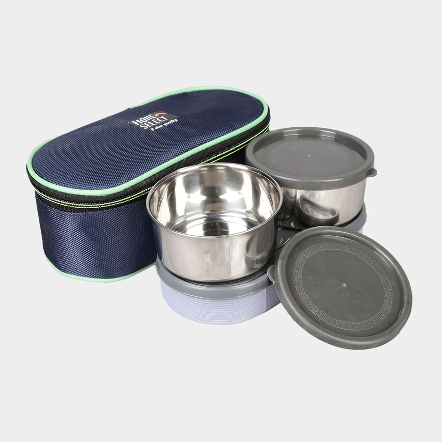 Steel Lunch Box, 3 Containers and 1 Bag, , large image number null