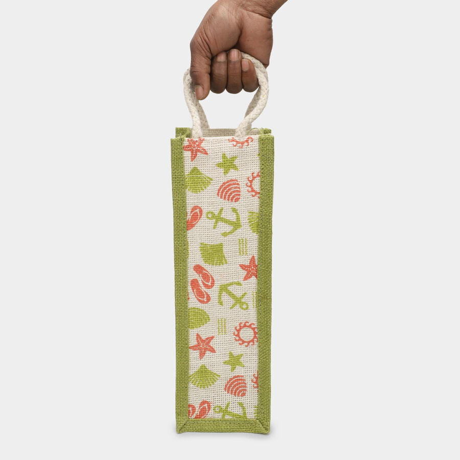 Light Green Printed Jute Bottle Bag, , large image number null