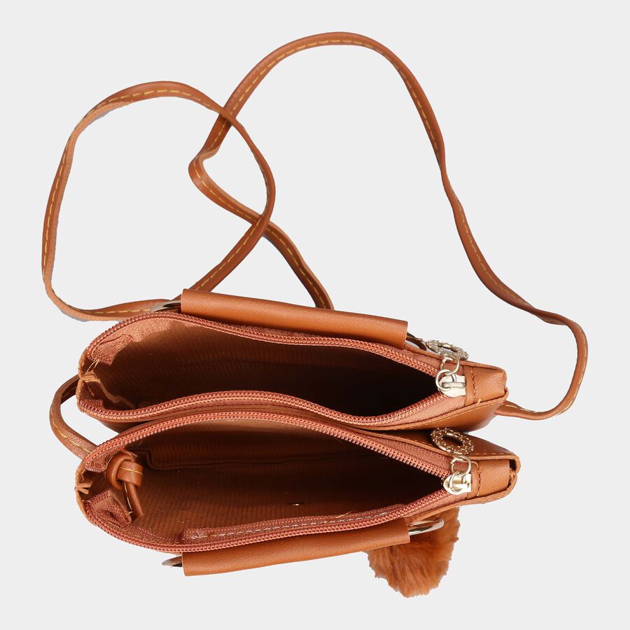 Women's Tan Polyurethane Sling Bag, , large image number null
