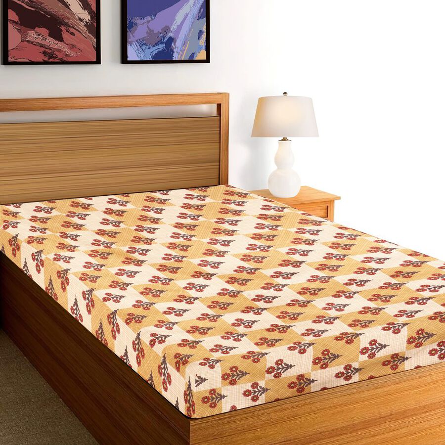 Red, Yellow Microfiber Single Bedsheet, , large