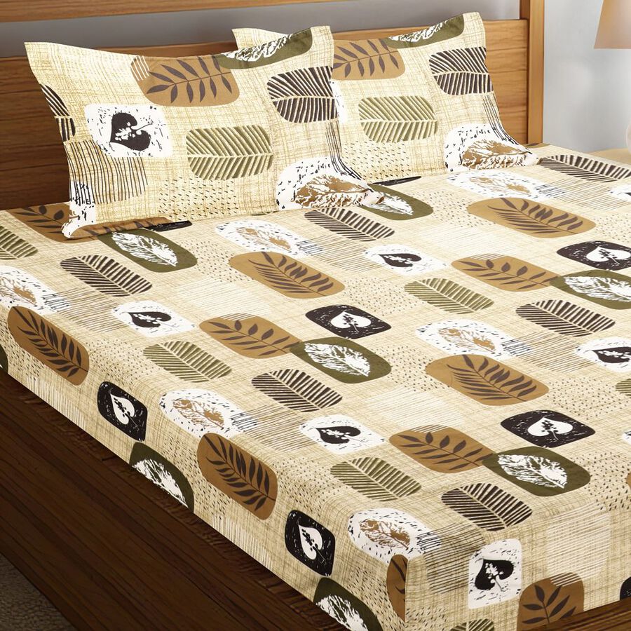 Green Microfiber Double Bedsheet with Pillow Cover, , large