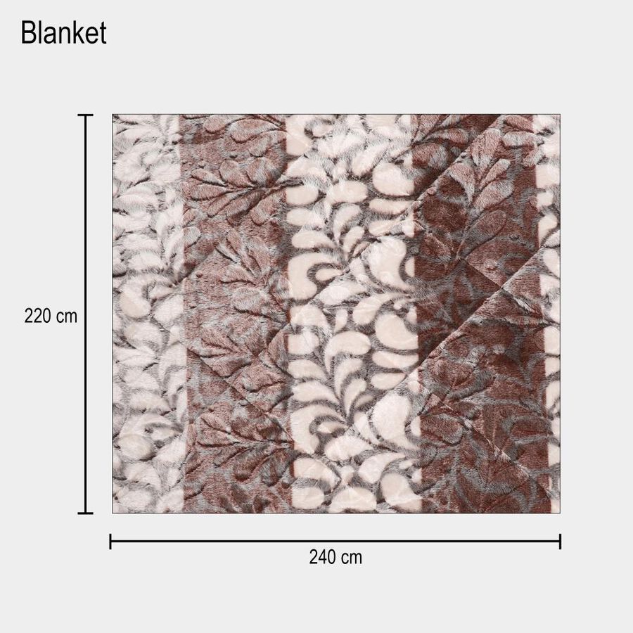 Brown Floral Printed Double Blanket, , large
