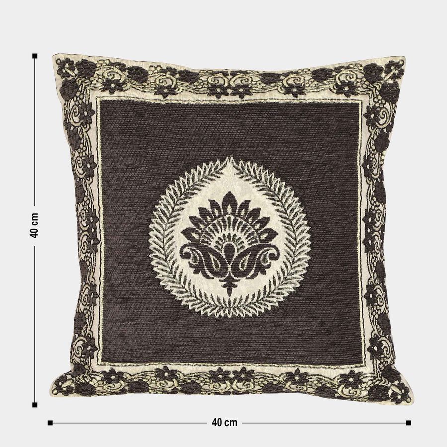 Black Floral Jacquard Cushion Cover, , large