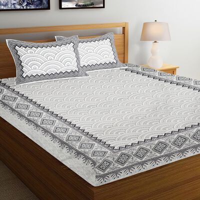 120 GSM Grey Microfiber Double Bedsheet With Pillow Cover