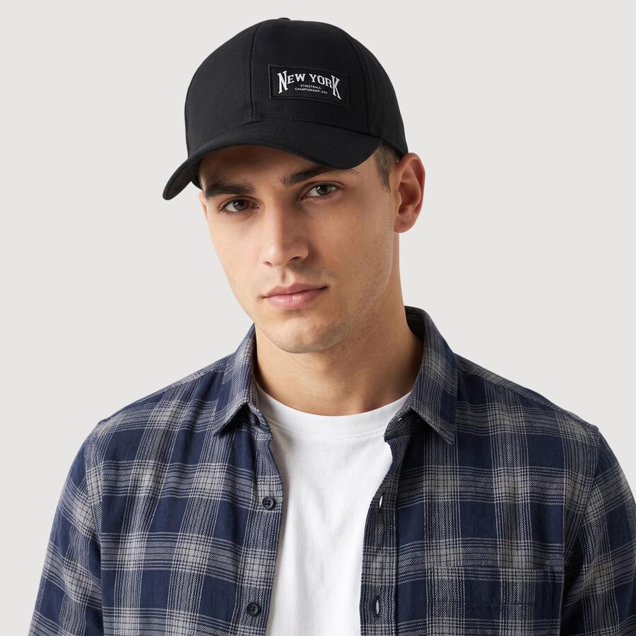 Men's Black Fabric Cap, , large