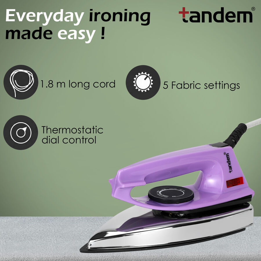 Dry Iron 1000W, Non-stick coated sole plate, Shockproof body, Thermal fuse protection, , large