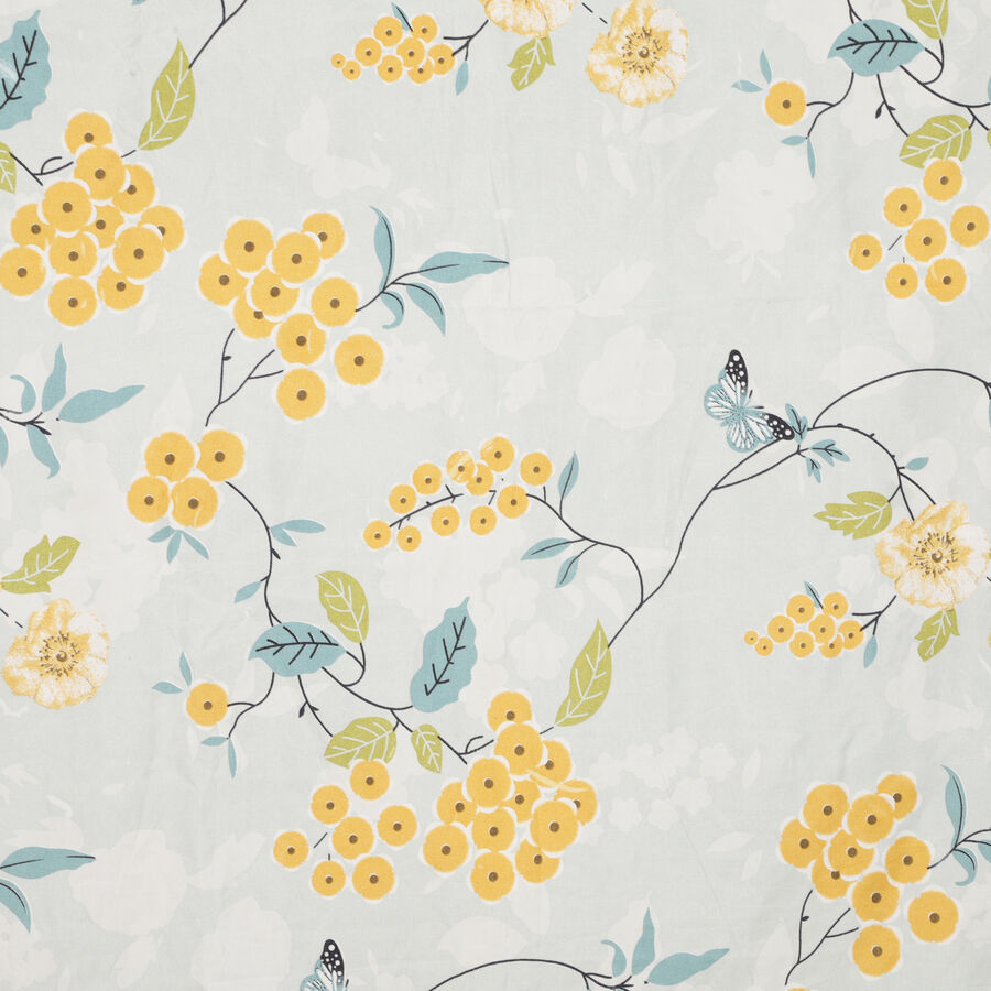 Yellow Floral Printed Single Bedsheet with Pillow Cover, , large