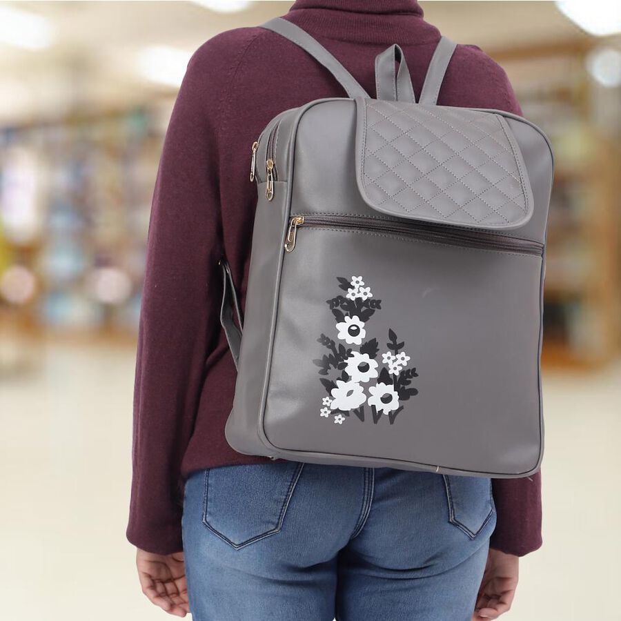 Women's Grey Polyurethane Backpack, , large image number null