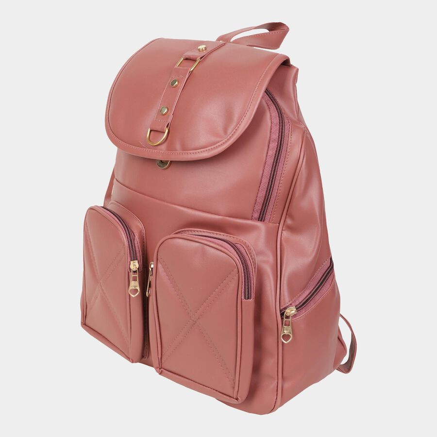 Women's Peach Polyurethane Backpack, , large