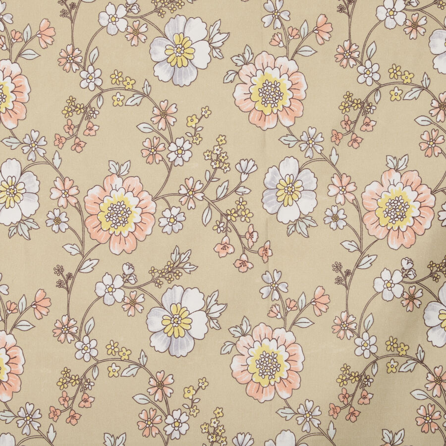 Beige Floral Printed Single Bedsheet, , large