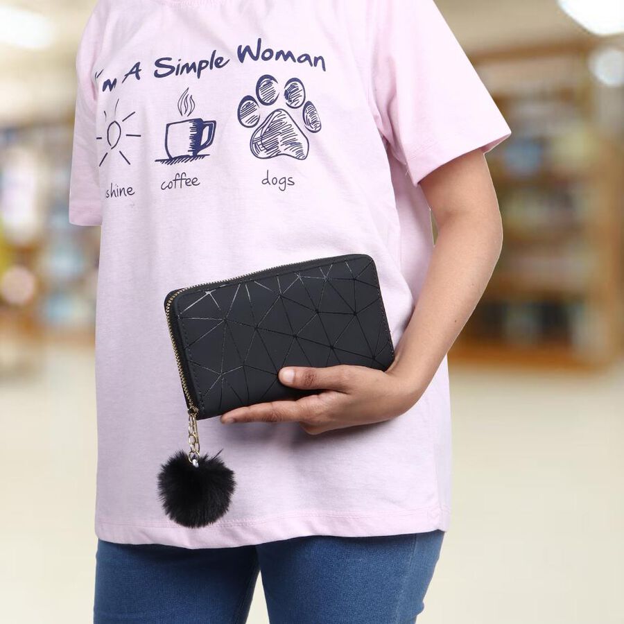 Women's Black Polyurethane Long Wallet, , large image number null