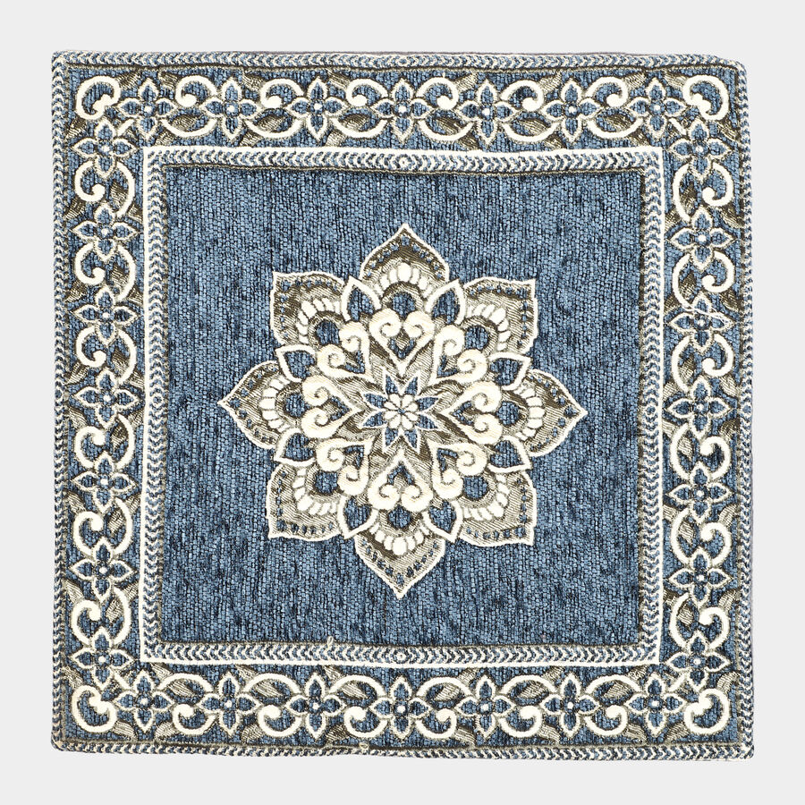 Blue Floral Embroidered Cushion Cover, , large