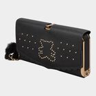 Women's Black Polyurethane Clutch Bag, , small